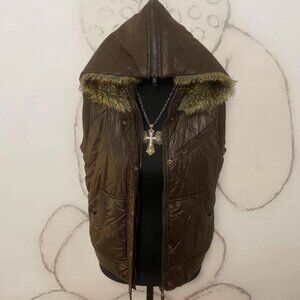 vintage japanese streetwear paranoia brown fur hooded puffer vest